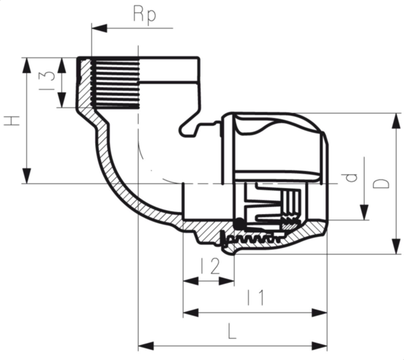 Übergangswinkel 90° mit Innengewinde d 25mm - 3/4" 158 400 025 - GF iJoint-Klemmverbinder