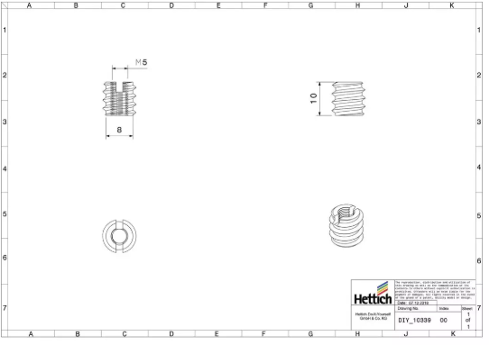 Hettich Eindreh-Muffe Stahlguss, Bohrloch D = 8mm, M5 x 10mm, à 8 Stk - Diverse Möbelbeschläge und Zubehör