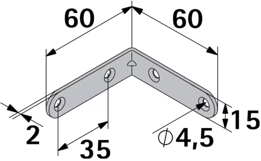 Hettich Stuhlwinkel verzinkt, 15 x 60 x 60mm - Diverse Möbelbeschläge und Zubehör
