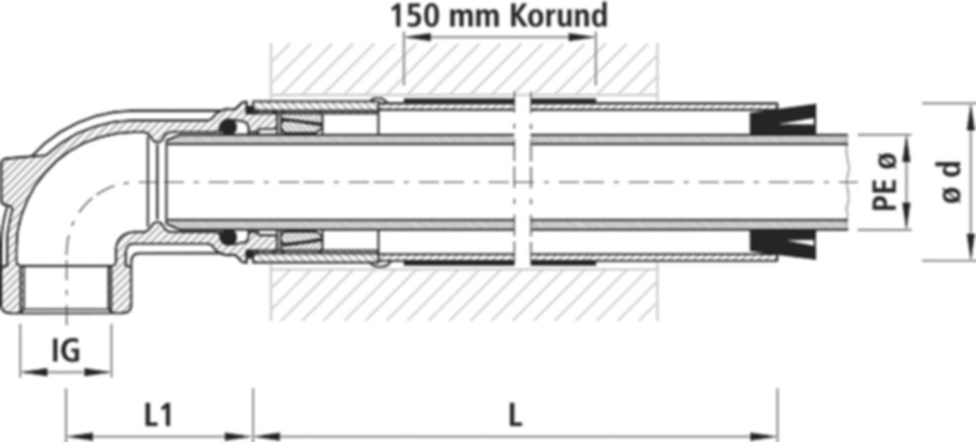 PE-Mauerdurchführung, Winkel 7010 d 50mm - 1 1/2" - Hawle Steckfittinge