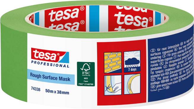 Tesa Abdeckband für raue Untergründe B= 38mm, L= 50m, 74338 - Kleben