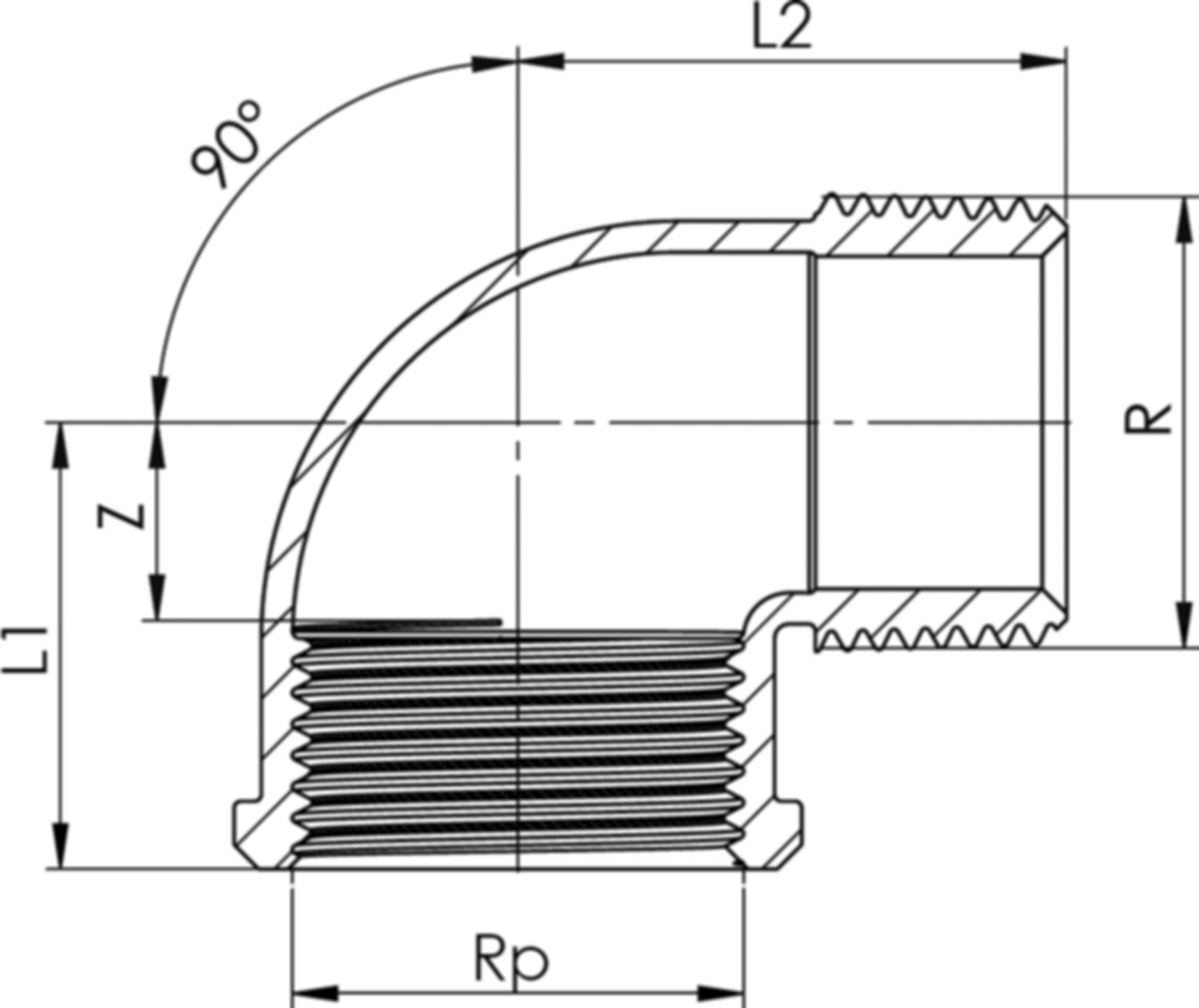 Winkel 90° 8092 IG/AG 3/8" - Rotguss-Gewindefittings