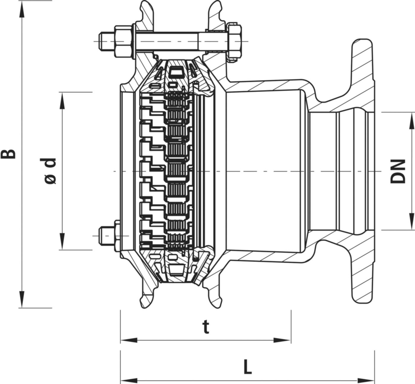 Flansch-Übergang PN 16 7205 DN 200 Spannbereich 155-192mm - Hawle Synoflex