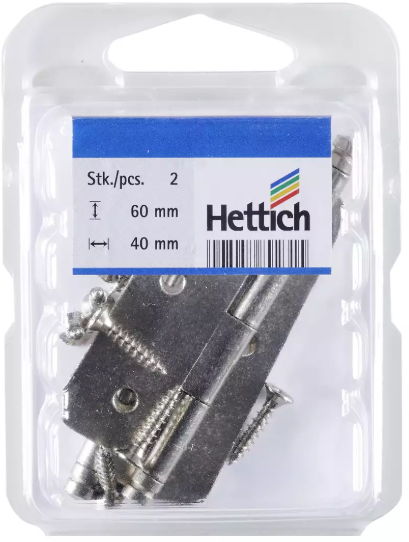 Hettich Zierscharnier vernickelt, 60 x 40mm, à 2 Stk - Diverse Möbelbeschläge und Zubehör