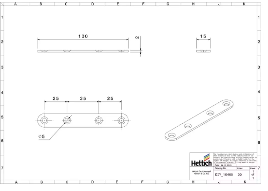 Hettich Verbindungsblech Stahl schwarz, 15 x 100mm, Stärke 2mm - Diverse Möbelbeschläge und Zubehör