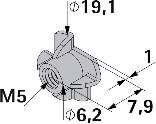 Hettich Einschlag-Mutter verzinkt, Bohrloch D = 7mm, IG M5, à 8 Stk - Diverse Möbelbeschläge und Zubehör