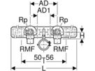 Anschlusswinkel 90° zweifach 153mm 1/2" für WT, abgesetzt, mit AG 632.871.00.2 - Geberit-Push Fit-Formstücke