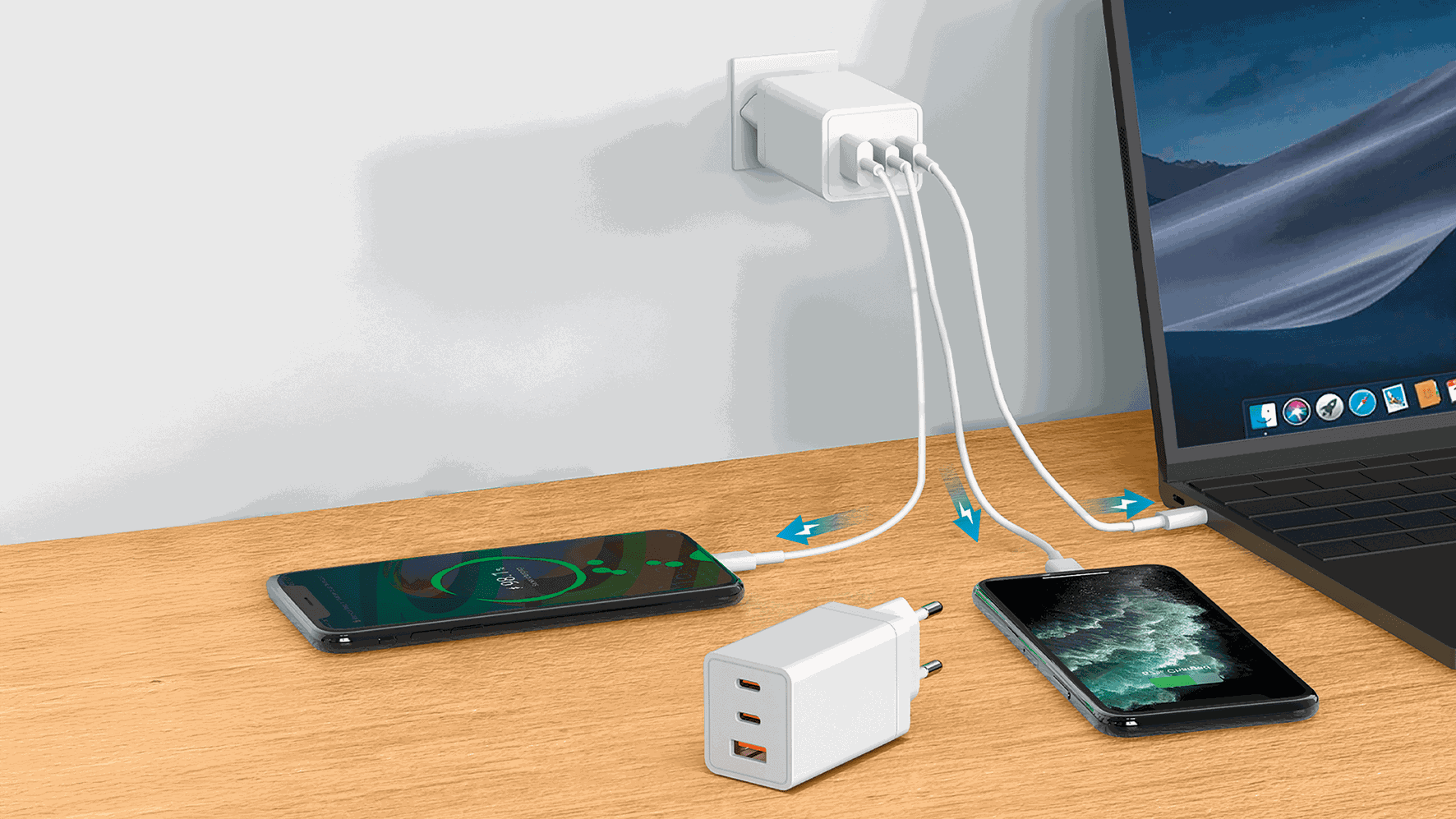 Ladeadapter, 2xUSB-C, 1xUSB-A, 67W weiss, 230V, max. 5.85 A - Elektrozubehör