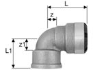 Industrie-Übergangsbogen 90° mit IG 18 mm - 1/2" 8807.1807 - SudoFIT-Formstücke
