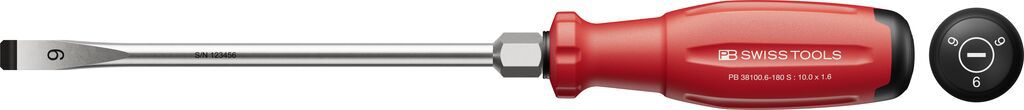 PB Schraubenzieher, SwissGrip Evo, Schlitz , m. 6 PB 38100,  Gr. 6, L=180mm - Schraubenzieher