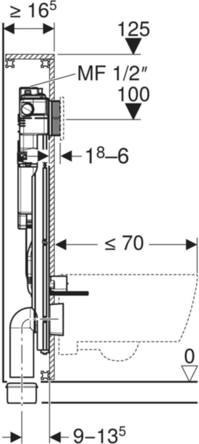 Wand-WC-Element Sigma Typ 125 461.207.00.2 mit Hygienespülung HS30, mit 1 Wasseranschl. - Geberit-GIS