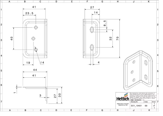 Hettich Verstellwinkel verzinkt, 40 x 25 x 70mm, Stärke 1.2mm - Diverse Möbelbeschläge und Zubehör