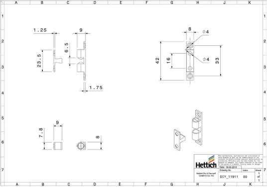Hettich Kugelschnäpper vernickelt, 42 x 8 x 9mm - Diverse Möbelbeschläge und Zubehör