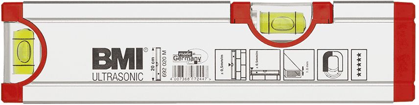 BMI Wasserwaage Ultra 692M/20, mit Magnet 20cm, glatt, Messganauigkeit 0.5mm/m - Nivellieren