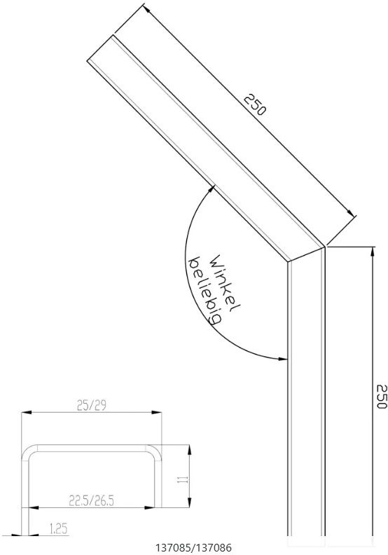 Abdeckprofil 25 x 11 x 1.25 mm für Eckverbindung für Glas 21 mm, Winkel beliebig - INOXTECH-Handlauf-/Geländer-System