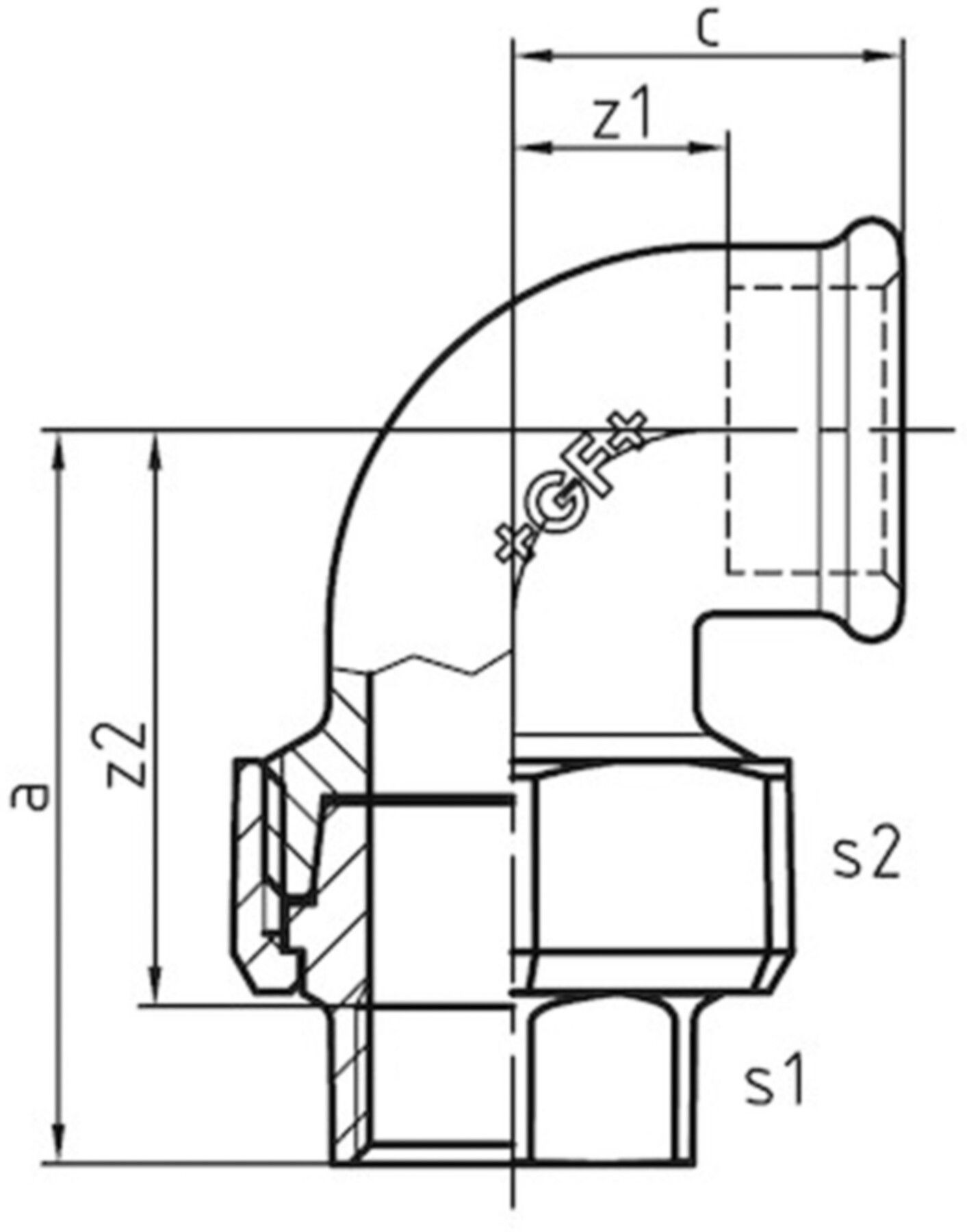 Winkelverschr. 96 V 1/2" m/Kegeld. 770 096 204 - GF verz. Tempergussfittings
