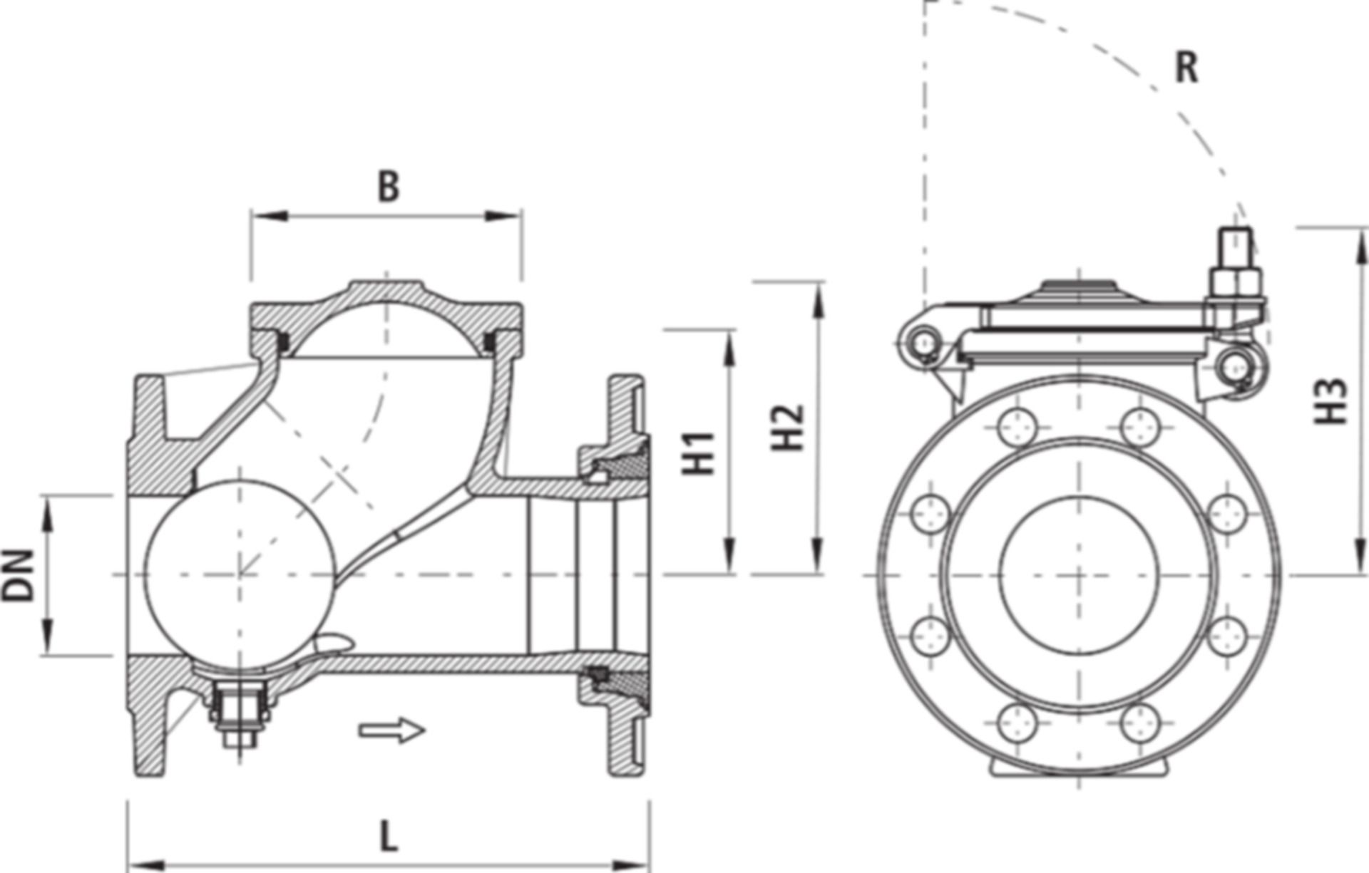 Kugelrückschlagventil PN 10 9963 mit Losflansch, zugfest DN 200 - Hawle Absperrklappen