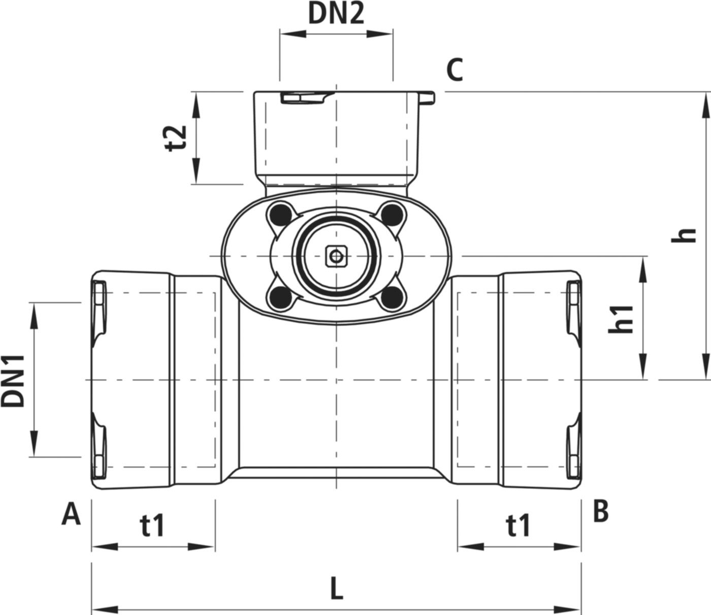 Combi-T mit Steckmuffen, Baio Gas 4375 DN 125/ 125 - Hawle Armaturen