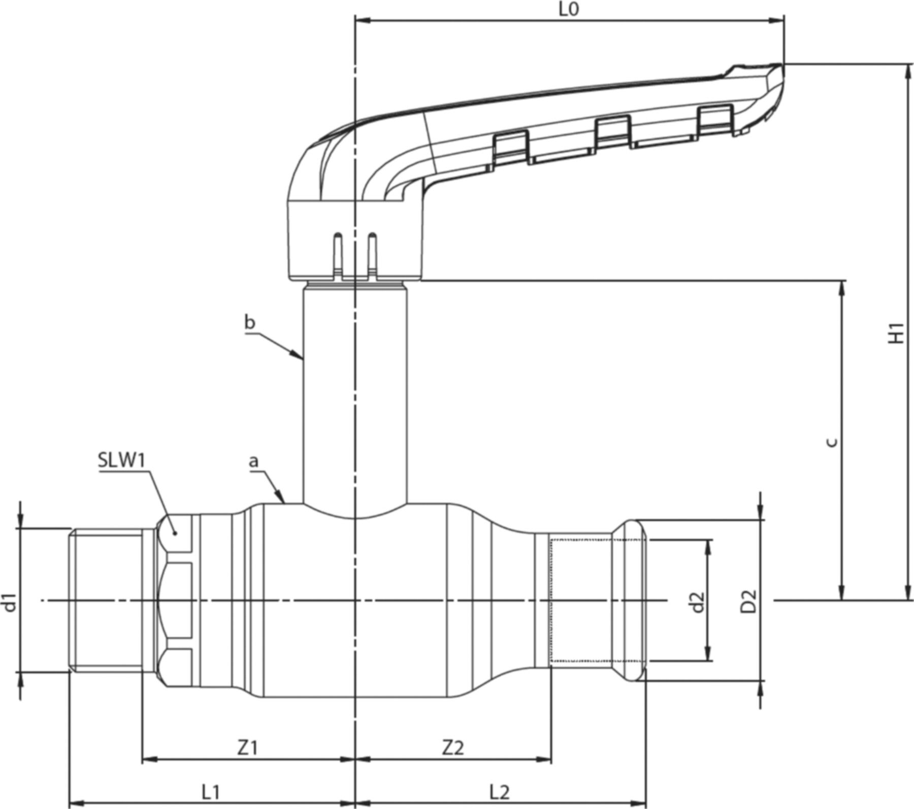 Press-Kugelhahnen lange Spindel Fullflow BF112011 DN 20 / 22mm - Ballofix/Broen-Armaturen