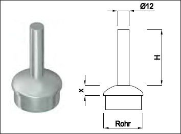 Steckkonsole zum Anschweissen halbr Rk Pfos 42.4mm,TH50mm,geschl,1.430 - INOXTECH-Handlauf-/Geländer-System