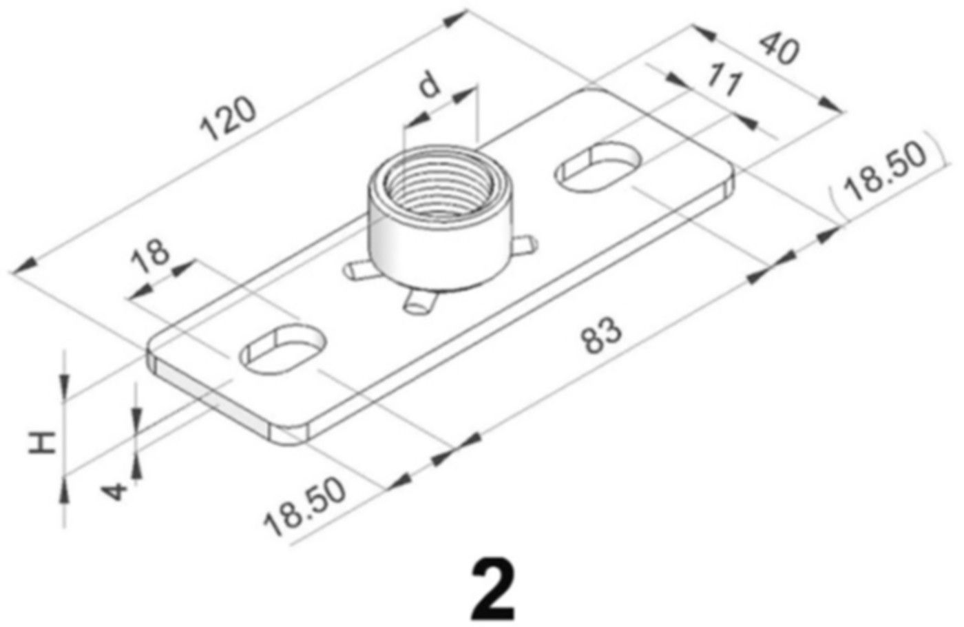Grundplatten verz. 2-Loch 1" 120 x 40 mm 51.109 - Rohrschellen-Zubehör