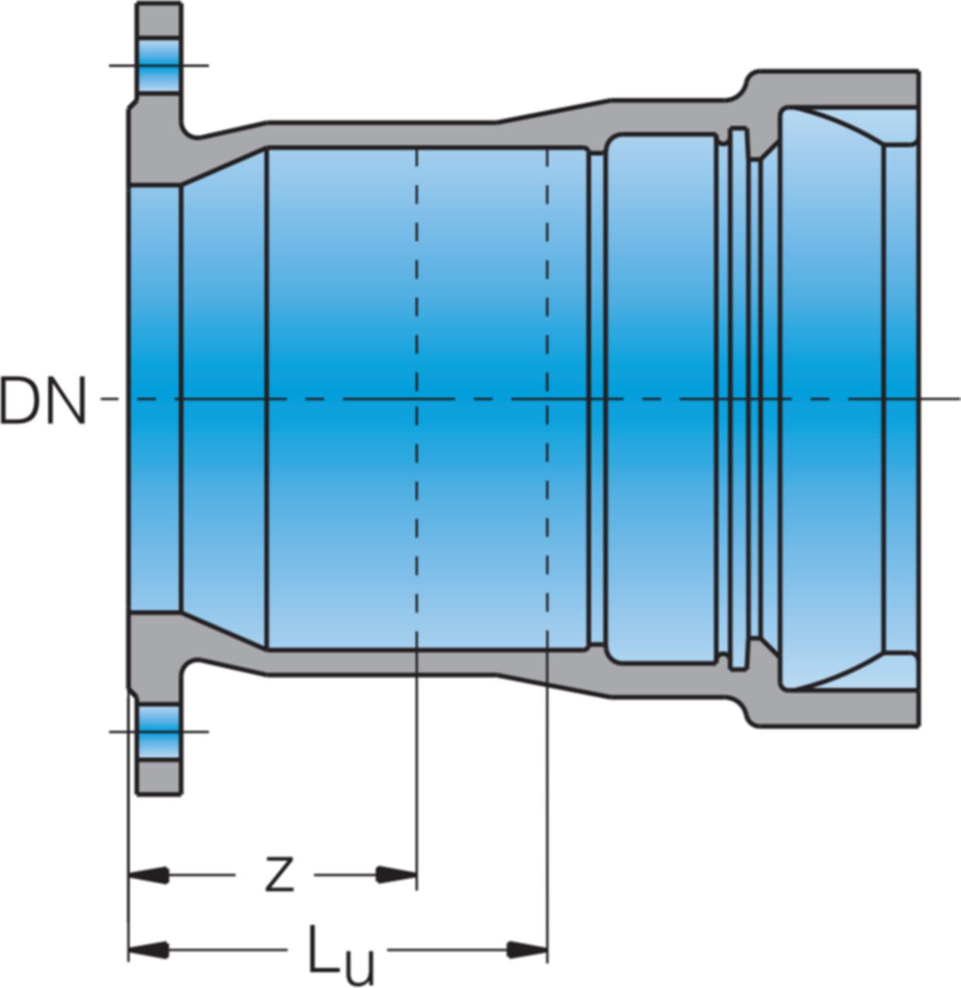 Schieberanschlussstück EU System BLS PN 10/16 DN 150 - Frischhut Steckmuffenformstücke