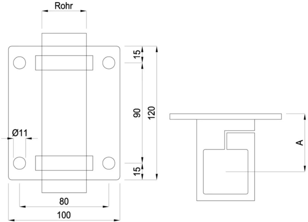 Pfosten-Klemmhalter eckige Form 40x40 mm geschliffen 1.4301 Plattendicke 8 mm - INOXTECH-Handlauf-/Geländer-System