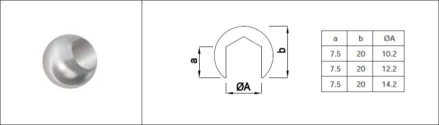Zierkugel geschliffen 20 mm Stab 14 mm 1.4301 - INOXTECH-Handlauf-/Geländer-System