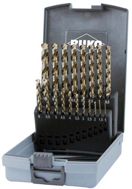 Ruko Spiralbohrer-Satz DIN 338, 19-tlg. Ø1.0-10.0 x 0.5mm, 135°, HSSE-Co5, ABS Box - Bohren