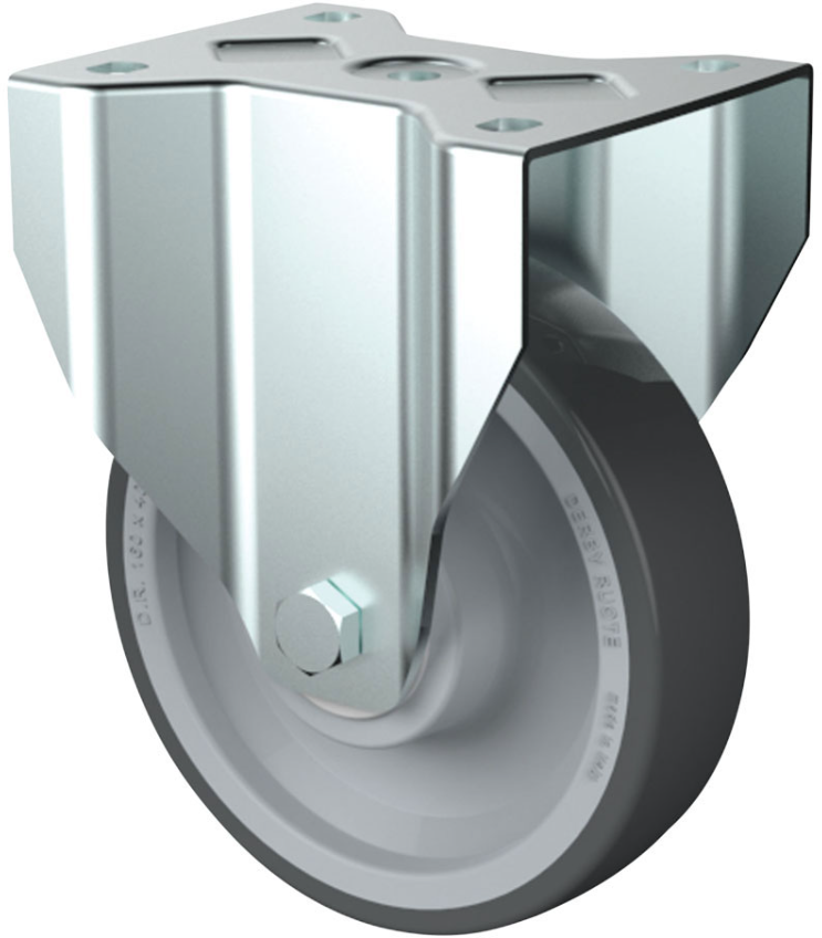 Bockrolle verzinkt Radø 100x30mm, Gummi Platte=105x85mm - Transportrollen