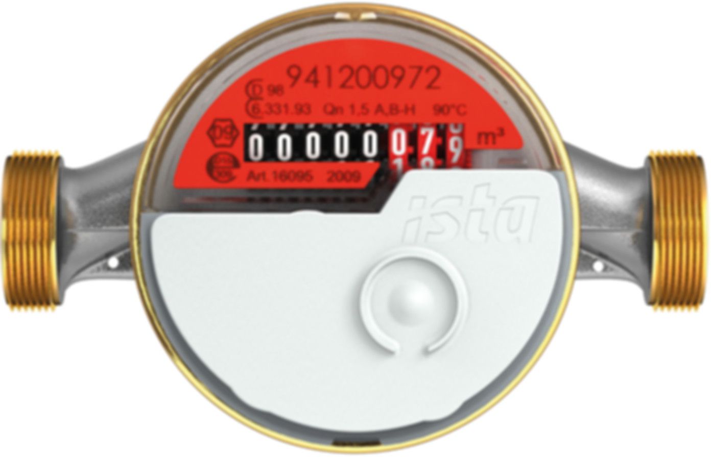 Aufputzzähler Domaqua m DN 15 1/2" G 3/4" - 80 mm warm 2.5 m3/h  16094 - ISTA - Wärme- / Wasserzähler