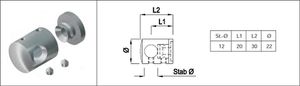 Rundstabtrav. kurz, gerade, links 12 mm geschliffen 1.4301 - INOXTECH-Handlauf-/Geländer-System