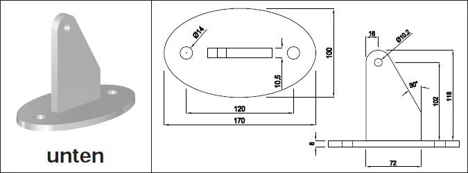 Aufhängeplatten unten Oval mit 2 Befestigungslöcher - INOXTECH-Handlauf-/Geländer-System