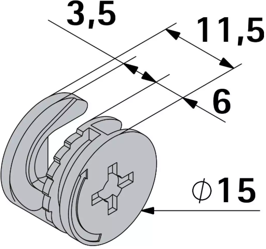 Hettich Exzenter-Verbinder Rastex vernickelt, D = 15 x 11.5mm, à 8 Stk - Diverse Möbelbeschläge und Zubehör
