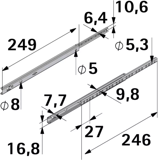 Hettich Kugelpräzisionsteilauszug KA 270,  250-410mm, Belastung max. 12kg, à 2 Stk - Diverse Möbelbeschläge und Zubehör