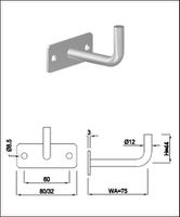 Geschw. Wandkonsole eckig waagrecht H 44 mm Stab 12 mm geschliffen 1.4301 - INOXTECH-Handlauf-/Geländer-System