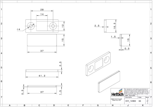 Hettich Aufschraub-Magnet vernickelt, 42 x 16mm, Haltekraft 2.5kg, à 2 Stk - Diverse Möbelbeschläge und Zubehör