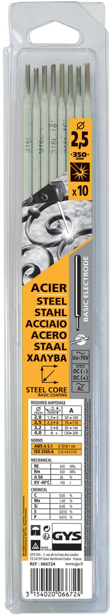 GYS Stahl-Elektroden basisch umhüllt Ø 2,5 mm, Pack à 10 Stk. - Schweissen