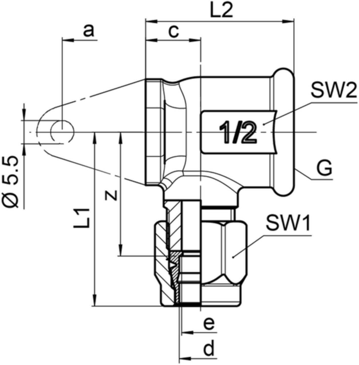 Winkel mit Flansch SO 42321 14- 1/2" - Serto-Programm M/G