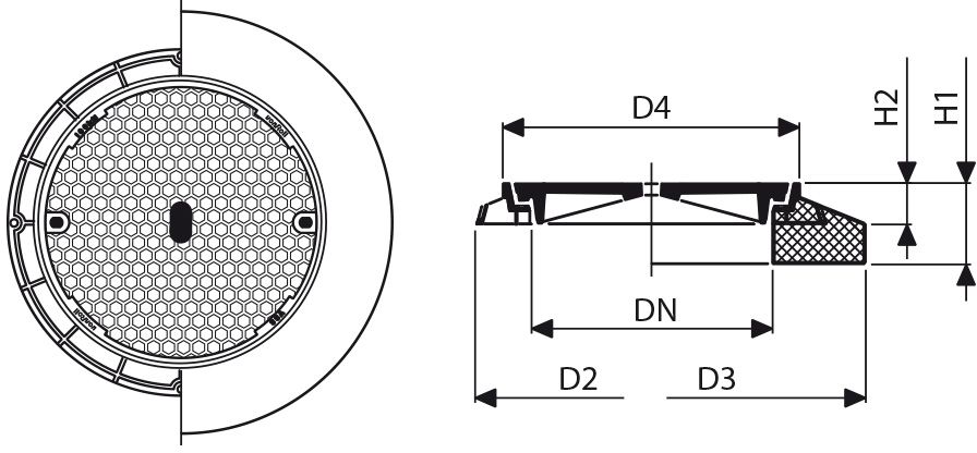 Fig. 2616 060 02 Guss D400 "Schlammsammler" Pickelloch, verschraubt - Schachtabdeckungen von Roll