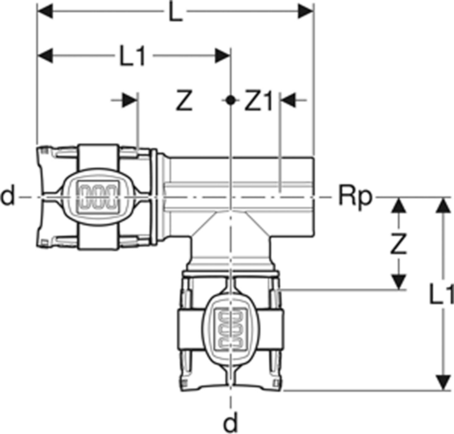 T-Stück m/IG seitlich 40mm-40mm-1/2" 620.354.00.1 - Geberit FlowFit-Rohre/Formstücke