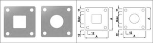 Fusspl. 80x80x5 mm für Pf. 30x30x2 mm 4 Befestigungsl. gestanzt geschl. 1.4301 - INOXTECH-Handlauf-/Geländer-System