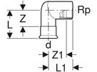 Übergangswinkel 90° m/IG 22mm-3/4" 43805 - Mapress Therm Formstücke
