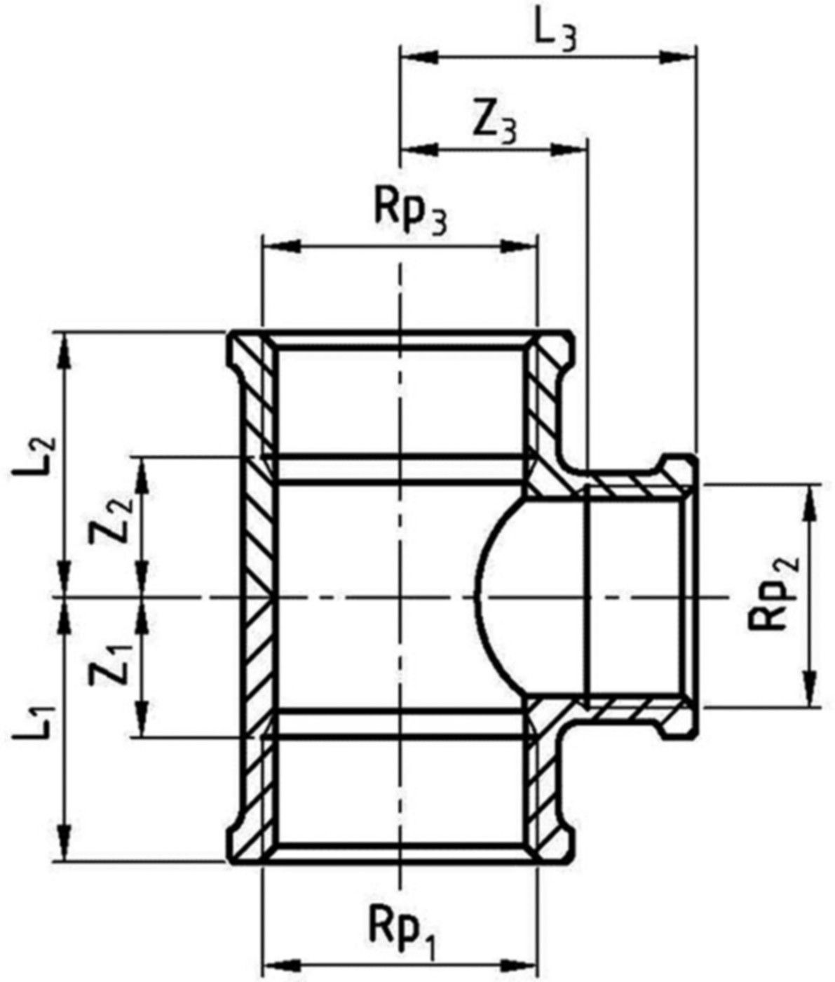 Inox-T-Stück red. 1/2"-3/8"-1/2" 1130 - Rostfreie Gewindefittings