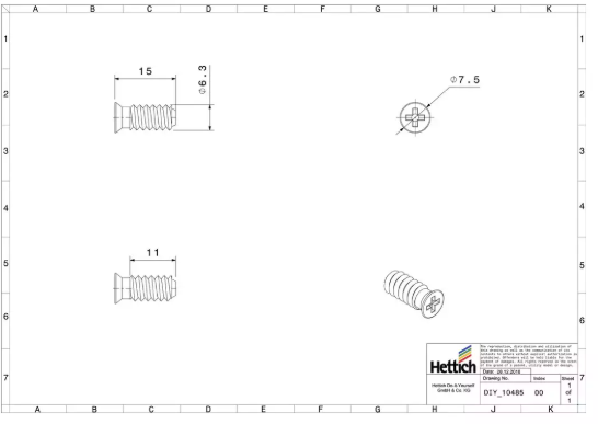 Hettich Direkt-Befestigungsschraube vernickelt, 6.3 x 14mm, à 20 Stk - Diverse Möbelbeschläge und Zubehör