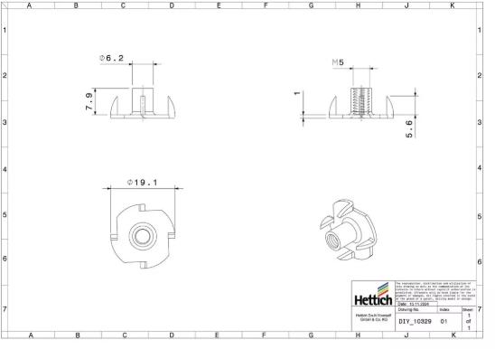 Hettich Einschlag-Mutter verzinkt, Bohrloch D = 7mm, IG M5, à 8 Stk - Diverse Möbelbeschläge und Zubehör