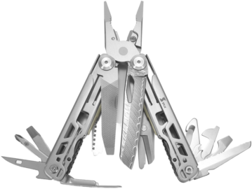 SPLIX Multi-Tool Messer DAM14 Damast-Klinge, silber, 14 Funktionen, Holster - Heften, Schneiden