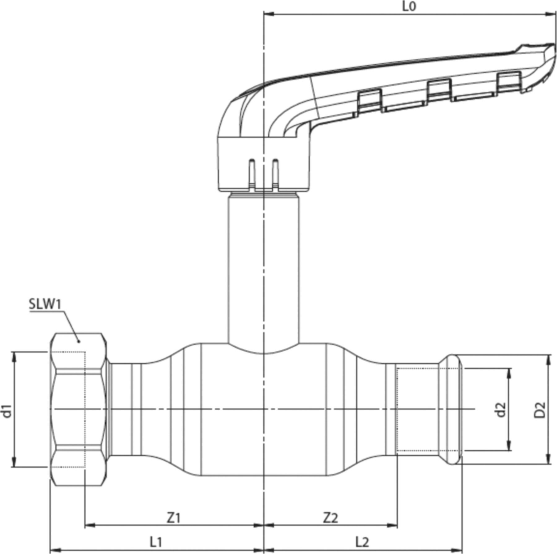 Press-Kugelhahnen lange Spindel Fullflow BF114011 DN 50 / 54mm - Ballofix/Broen-Armaturen