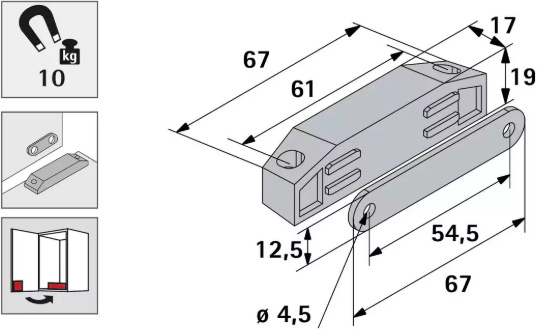 Hettich Magnetschnäpper weiss, 17 x 19mm, Haltekraft 8kg, à 2 Stk - Diverse Möbelbeschläge und Zubehör