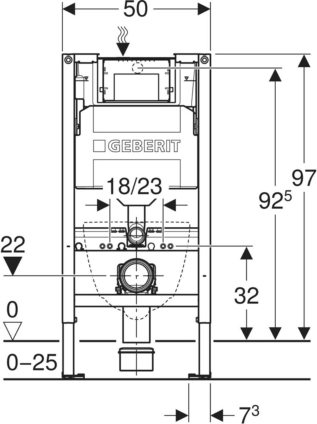 Wand-WC-Element Sigma 111.923.00.6 Typ 97, Betätigung von vorne, für Kinder - Geberit-Duofix